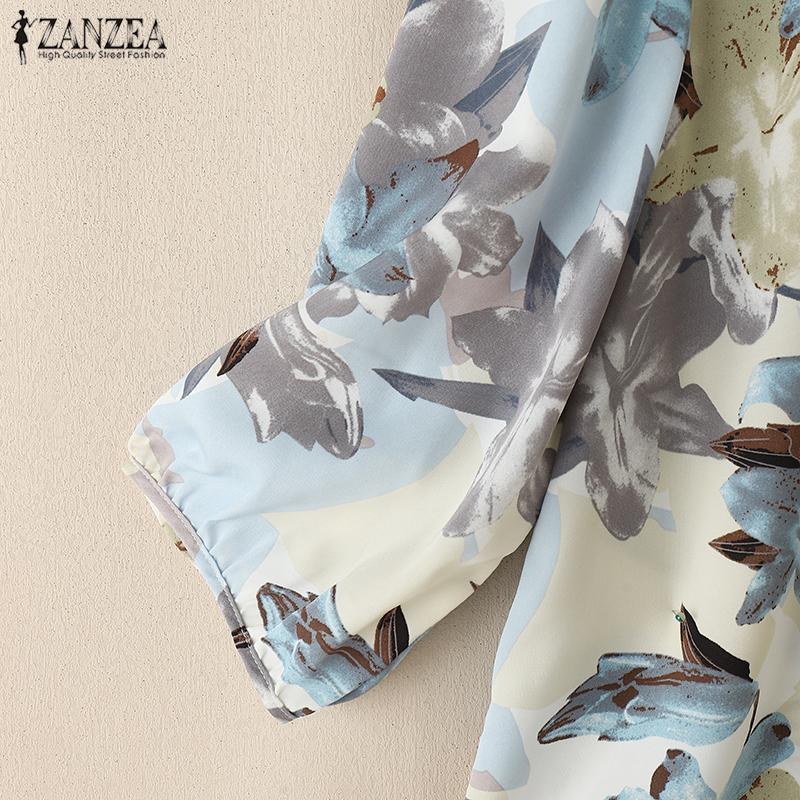 ZANZEA Women Summer Round Neck 3/4 Sleeve Loose Print Blouse