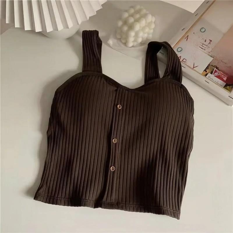 

Женские укороченные топы Y2K с бюстгальтерными подушечками, летний корсет, корейский жилет с подтяжками, сексуальный топик, тонкий, новый XL коричневый