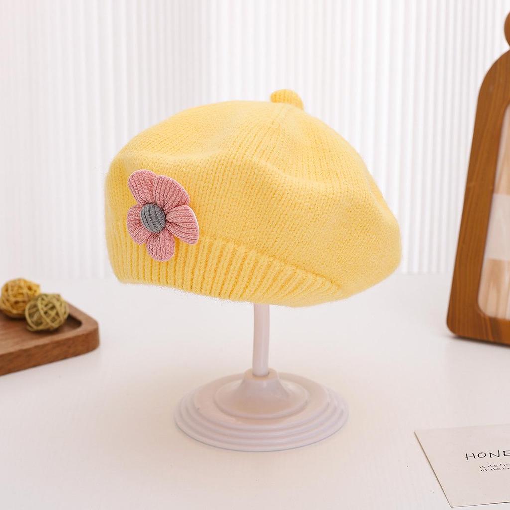 Autumn & Winter Children's Wool Beret with 3D Flower Design