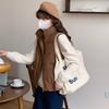 Loose Cotton Sleeveless Vest with Side Zipper for Women, Korean Style Solid Color Coat for Autumn and Winter