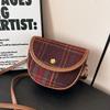 Retro Small Bag Autumn and Winter Bag Women's 2025 Plaid New Fashion High-end Woolen Texture Saddle Bag Shoulder Messenger Bag