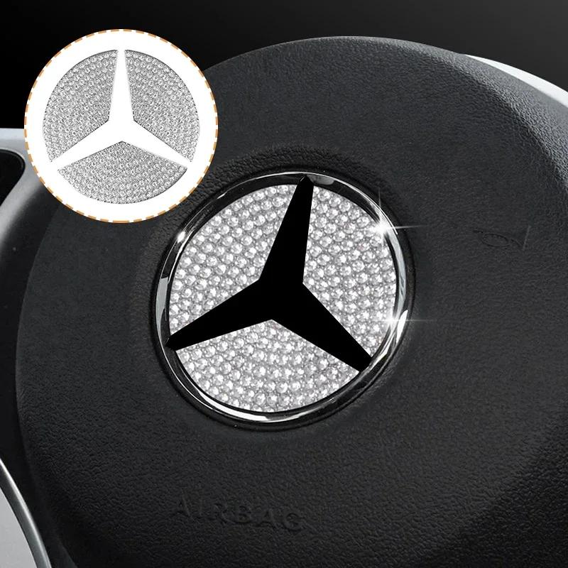 45/49mm Car Steering Wheel Emblem Crystal Diamond Sticker For Mercedes Benz A B C E Class GLA CLA GLC GLK GLE Series Accessories