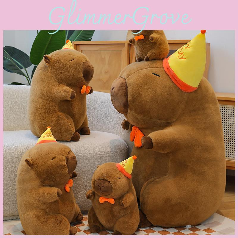 Capybara Birthday Cap Plush Toy Cute Animal Doll Room Decoration Holiday Gift
