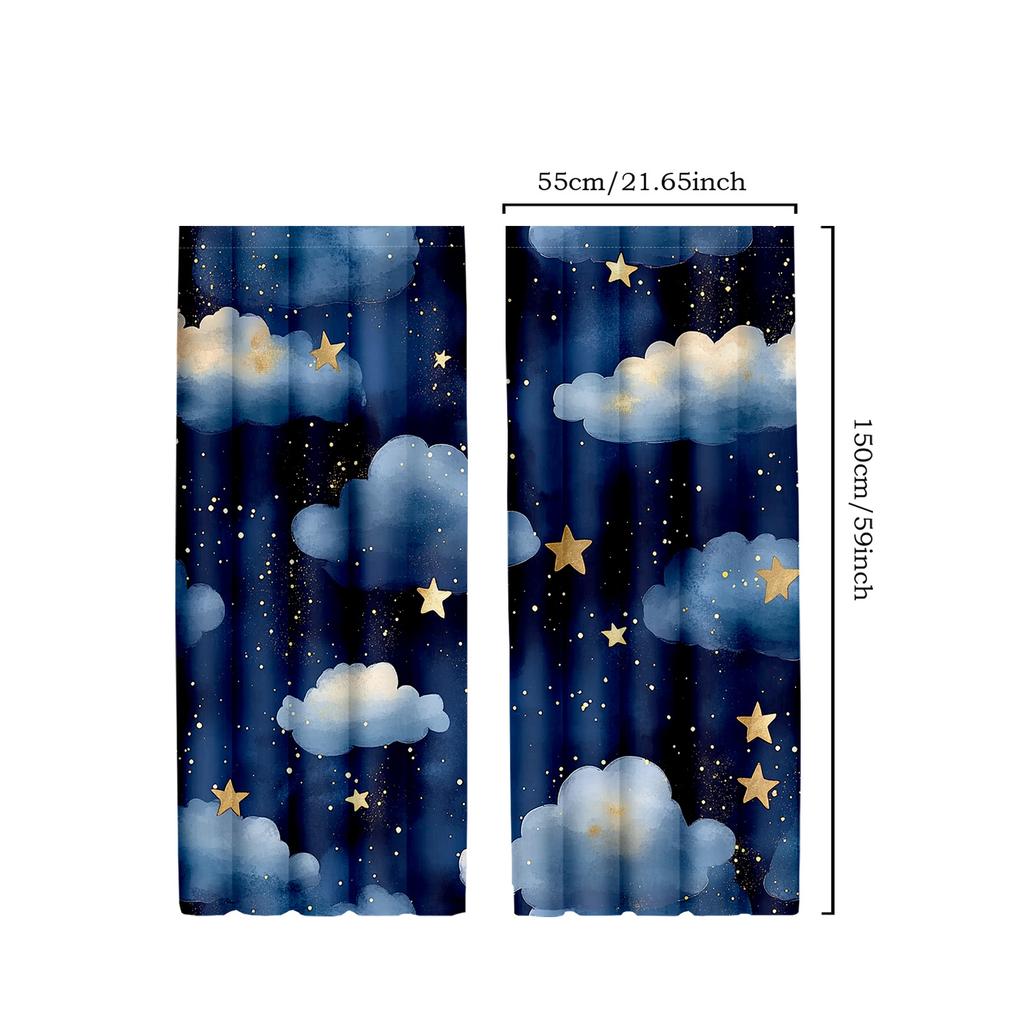 2pcs Classic Style Blackout Curtains   Dark Blue Watercolor Night Sky with Stars   Polyester Drapes for Kids Bedroom Bathroom
