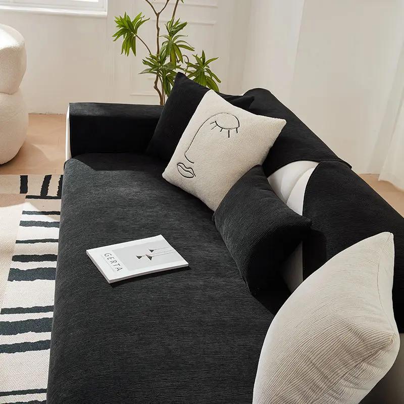 Chenille Four Seasons Universal Sofa Cover Simplicity Sofa Pad Solid Color Striped Texture Sofa Mat Living Room Couch Cushion