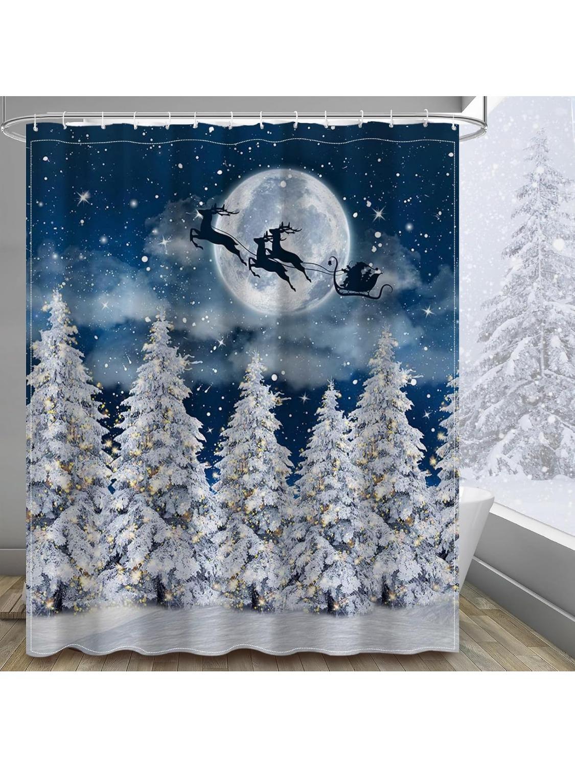 

Winter Forest Shower Curtain Christmas Santa Claus Bathroom Curtain Xmas Snowy Forest Shower Curtain Set Watercolor Frabic W60H190(CM)-1 Pcs