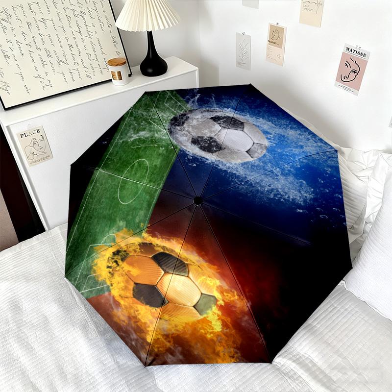 1PC Soccer Ball Flames Water Automatic Umbrella - Suitable Travel Outdoor Portable Umbrella Birthday Gift Daily Essentials