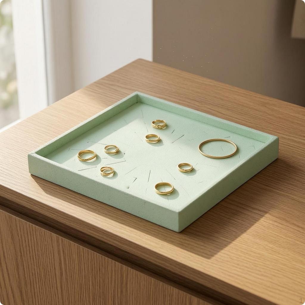 Band Display Tray Radial Slot Pattern Jewelry Textured Surface Green Ring