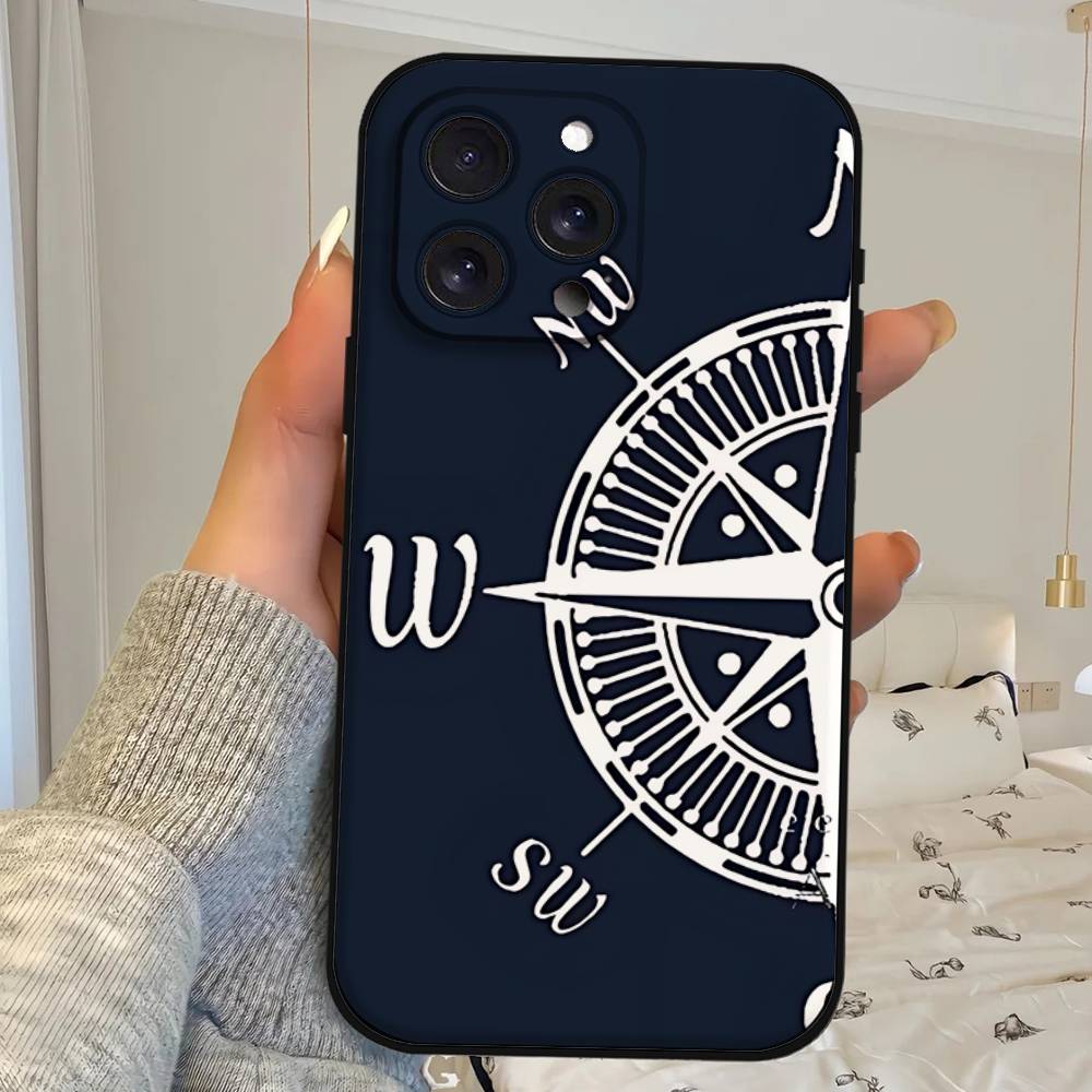 Fashion Vintage Compass Black Phone Case That Fits For IPhone 17,16,15,11,13,14 Pro Max,Plus,X,Xr,Xs Max,13Mini