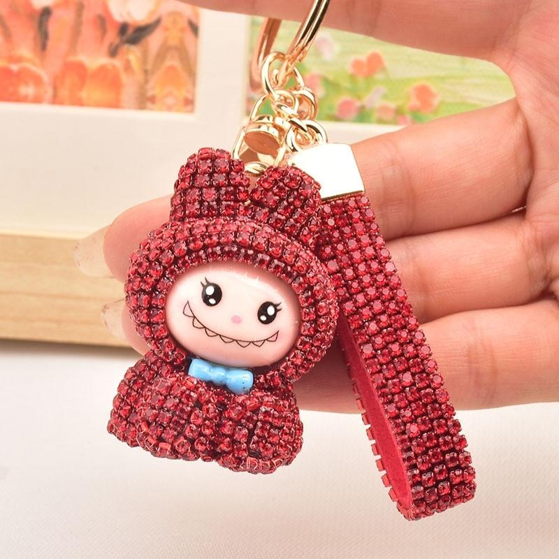 Internet Celebrity Labubu Keychain Creative Diamond Studded Labubu Doll Car Key Accessories Exquisite Women's Bag Pendant