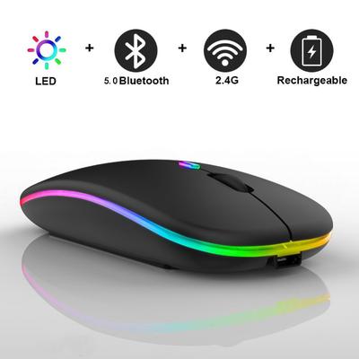 2.4G & Bluetooth 5.0 LED Wireless Mouse, Super-Slim Rechargeable Wireless Silent Mouse, with USB Receiver and Charging Cable