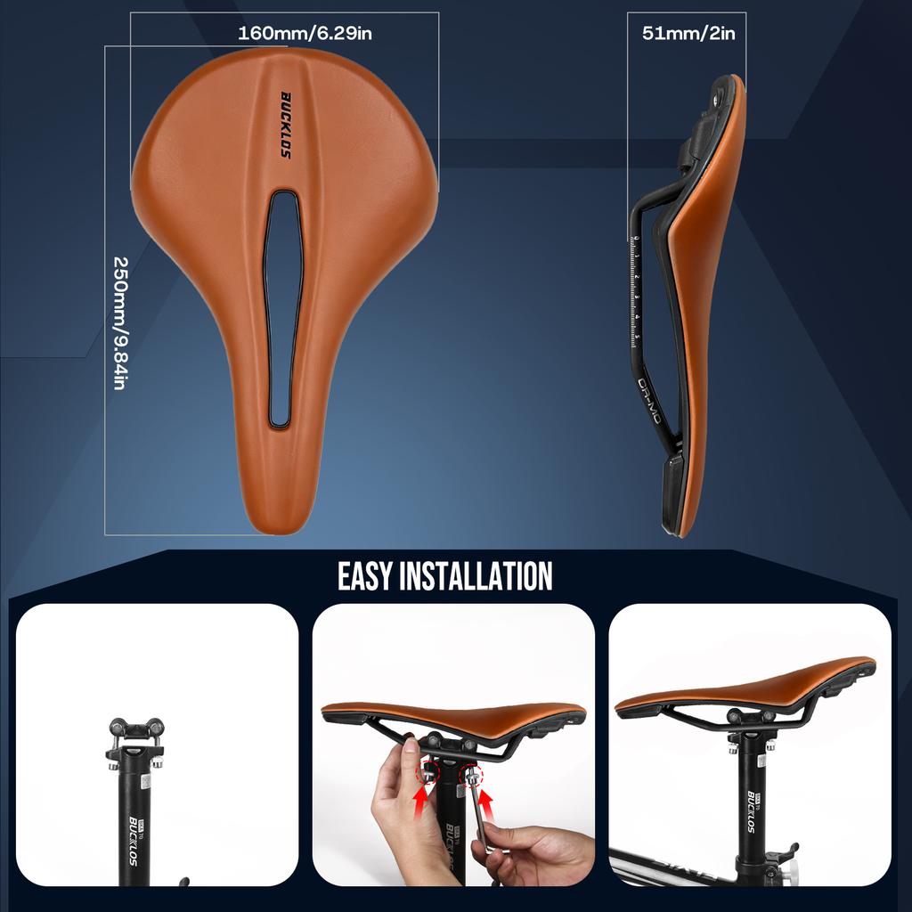 BUCKLOS Sillín de Bicicleta 250*150/160mm Cuero Carretera MTB Asiento Cojín Cómodo Universal Sillín de Bicicleta de Ejercicio Piezas de Bicicleta