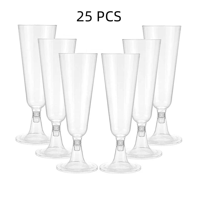 25 Champagne Glasses Disposable Cocktail Glasses Plastic Red Wine Glasses Tall Glasses Gold Powder Martini Glasses Party Bar