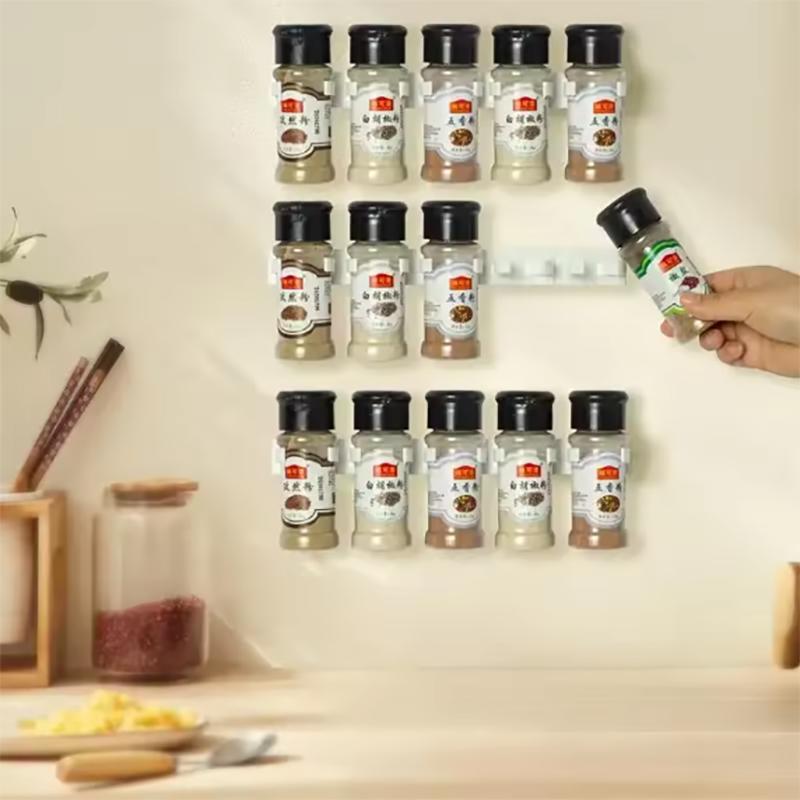 4pcs Grey Plastic Kitchen Jar Rack Wall-Mounted Adhesive Seasoning Bottles Holder Spice Bottle Holder Tool Kitchen Storage Rack