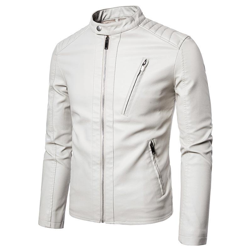 Men's leather jacket stand-up collar cardigan motorcycle jacket European and American men's spring coat
