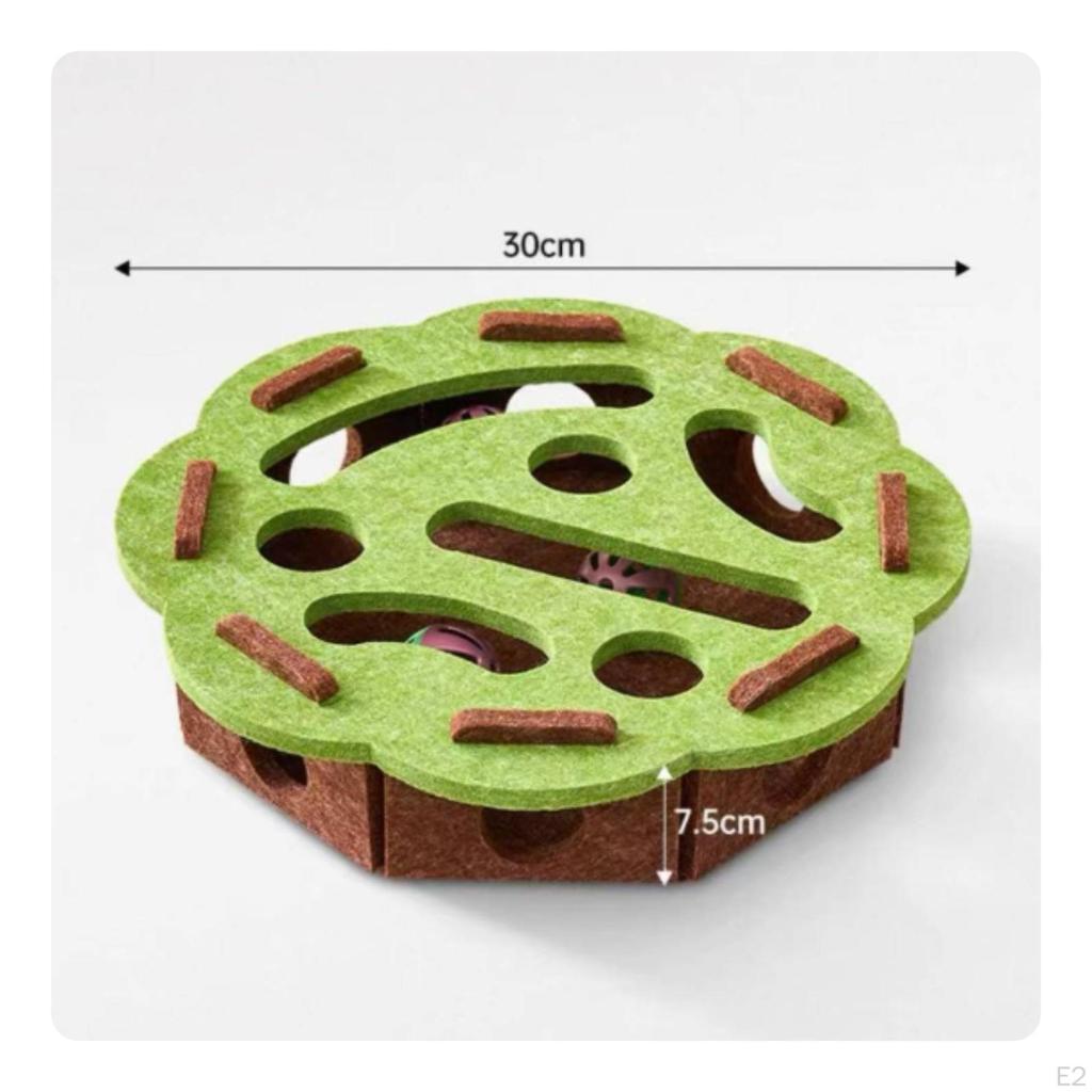 Felt Cat Toy Box Cutout Openings Maze Interactive Ball Batting Square Green Brown with 1