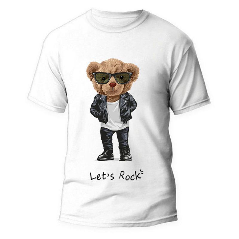 

Мужская летняя хлопковая футболка с короткими рукавами и принтом «Маленький медвежонок» 4XL белый/зелёный