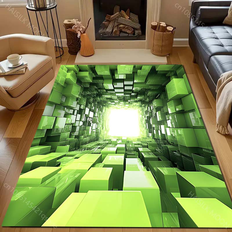Tappeto 3D Stampa Spazio Cubo Verde per Soggiorno Camera da Letto Bordo Letto Tavolino Tappetino Pavimento Decorazione Tappeto Area Casa Grande Dimensione