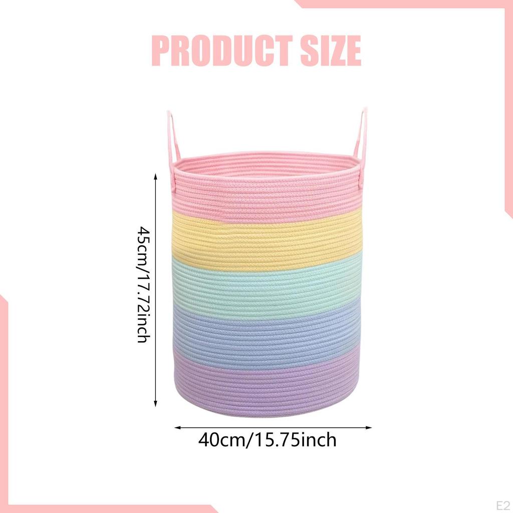Nursery Hamper Rainbow Striped Storage Basket with Handles Woven Laundry for Apartments