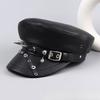 Punk Stil Flache Kappe Herren und Damen Persönlichkeit Leder Lange Nieten Leopardenmuster Silberne Kappe