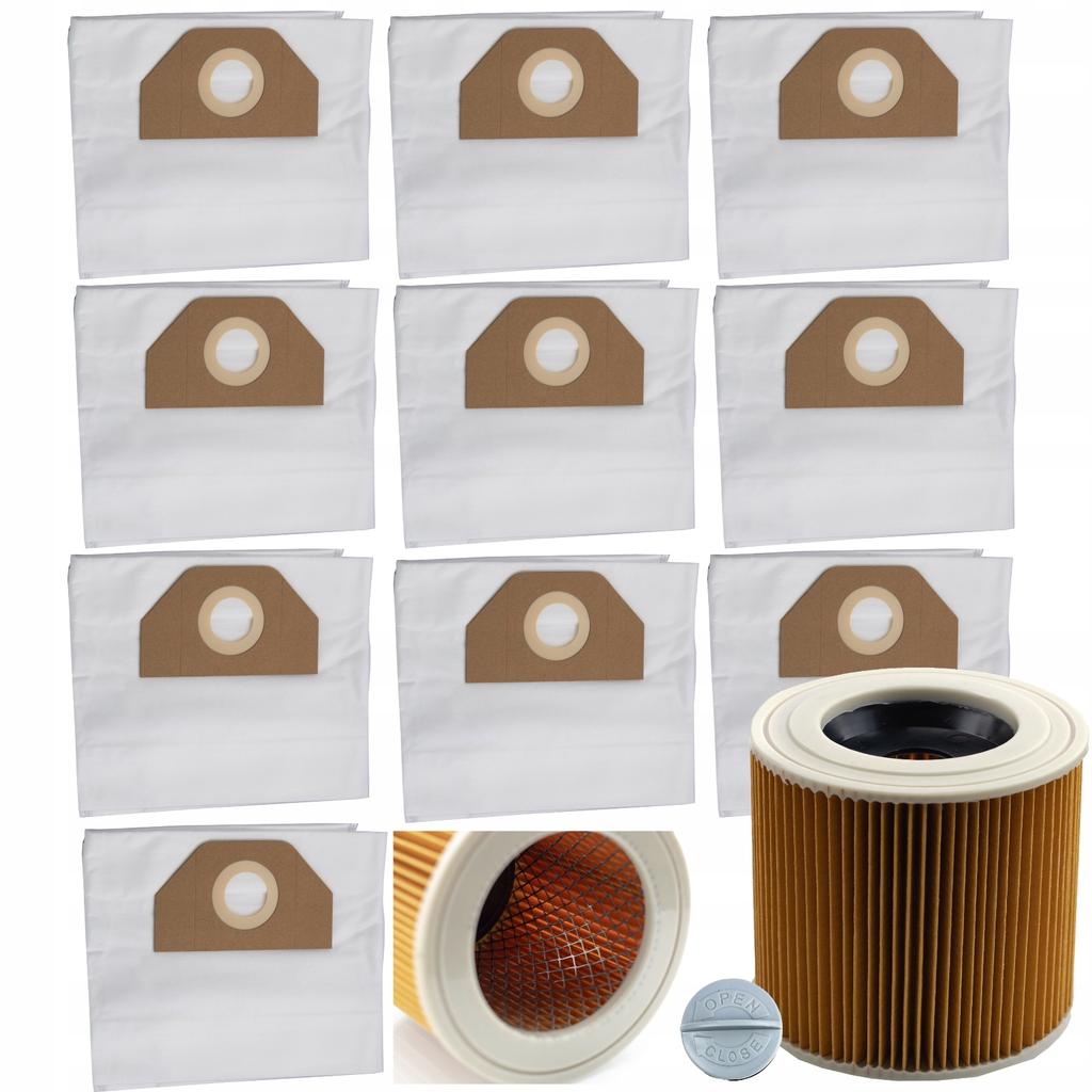 Rosfix Zestaw 10 Worków, Filtr I Wąż Do Odkurzacza Kärcher – Wysoka Jakość | Kompatybilny Z WD2, WD3 | Elastyczny Wąż 4m