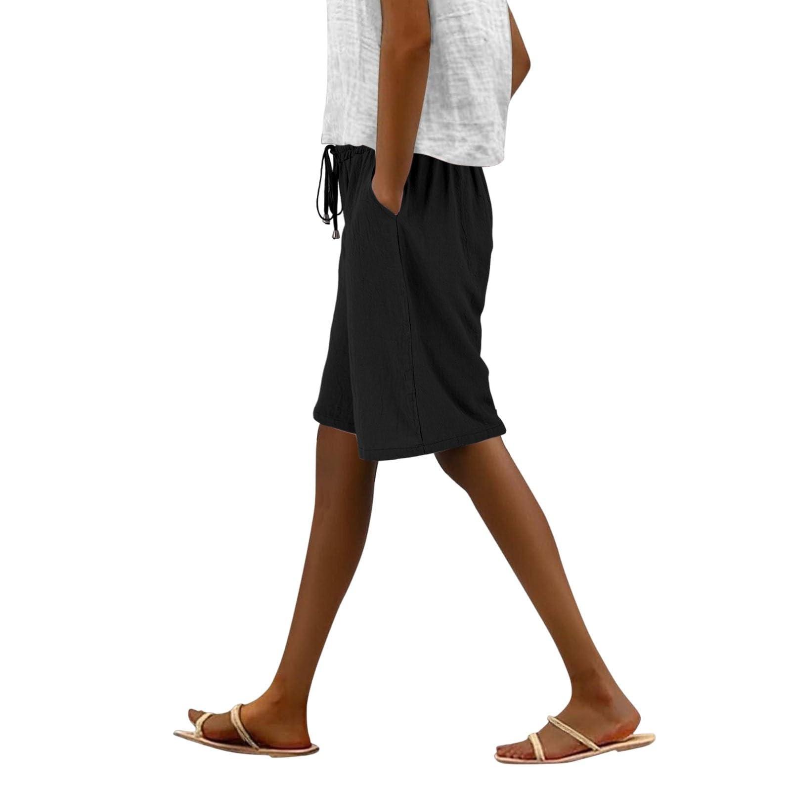 

Womens Shorts High Waisted Casual Shorts Drawstring Shorts With Pockets L чорний