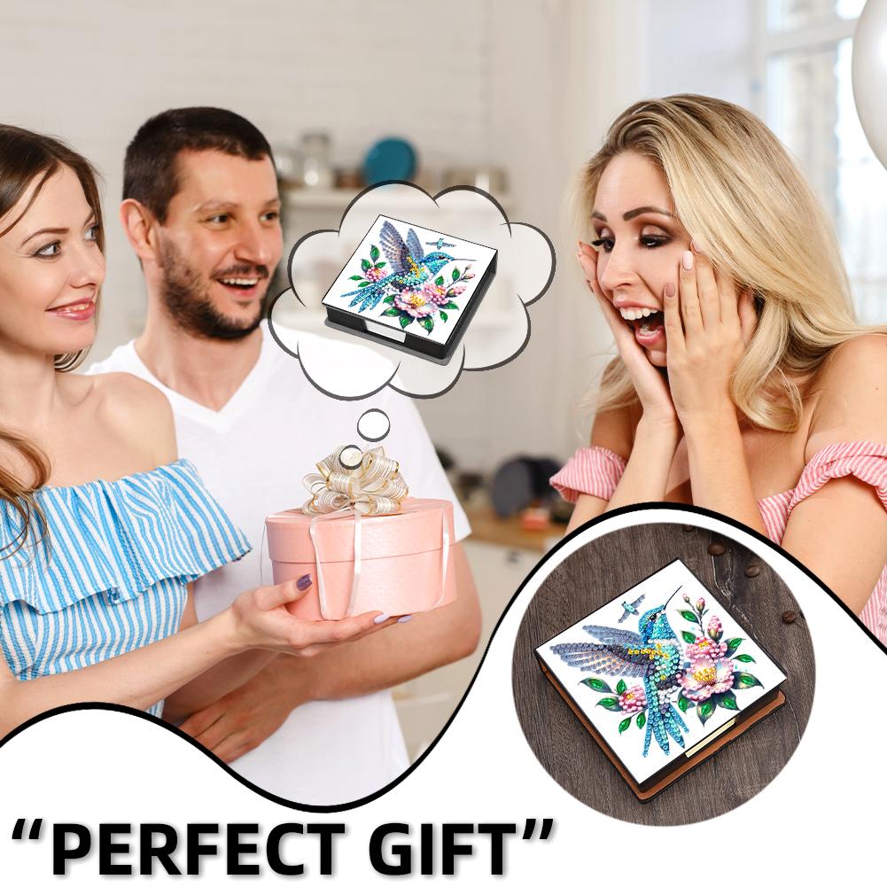 5D DIY PU Diamond Painting Notecard Box with 160 Sheets Paper Gem Art Sticky Note Holder Diamond Art Note Box for Home Office
