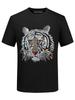 2026 Men's Slim Fit Short Sleeve T-Shirt with Rhinestone Tiger Head Design - Silk Cotton, Trendy, Plus Size Available