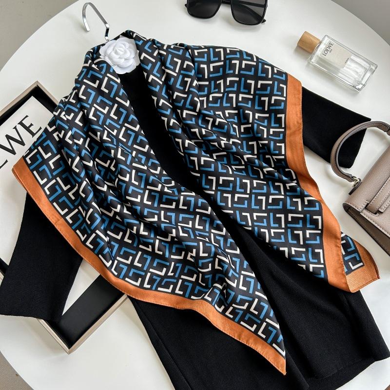 Letra Estampada Seda Imitada de Alta Qualidade Lenço de Seda Twill Decorativo Feminino