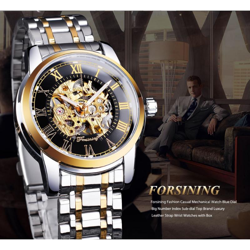 Forsining Vodotěsné duté hodinky pro muže, móda a volný čas, mechanické hodinky
