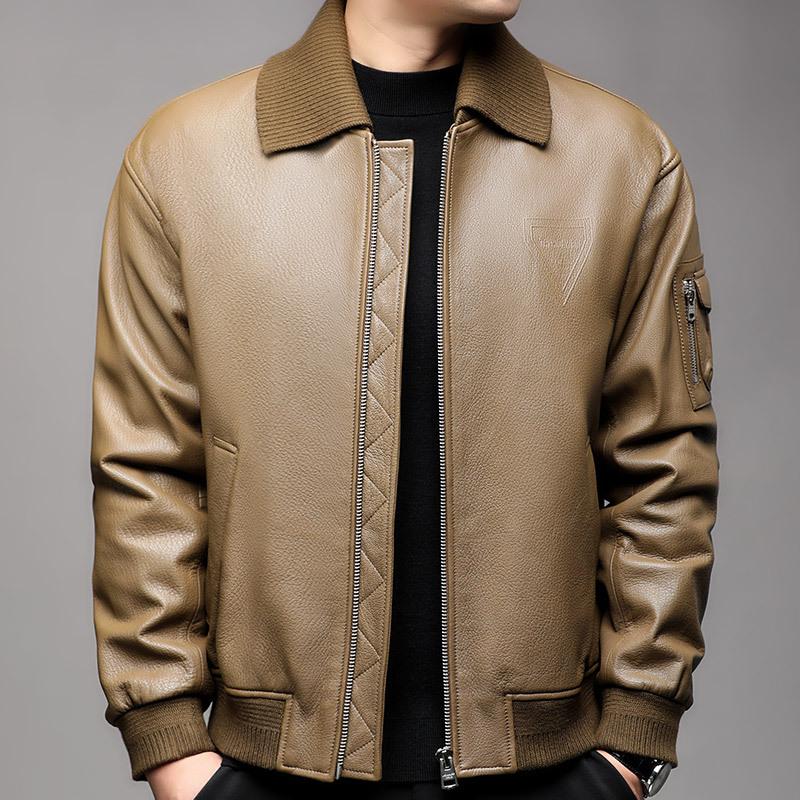 

Осенняя кожаная куртка Мужская однотонная куртка из козьей кожи Мужская кожаная куртка-топ 4XL хаки