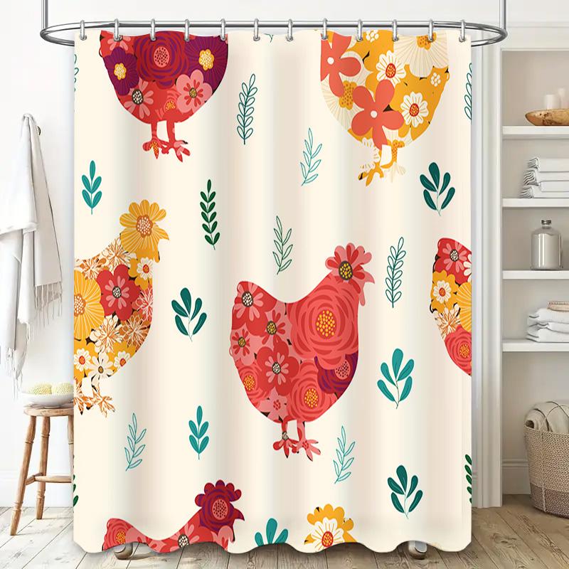 Floral Chicken Print Shower Curtain Waterproof Bathroom Decor Home Decoration Fabric Shower Curtains for Bathtub Modern Design S