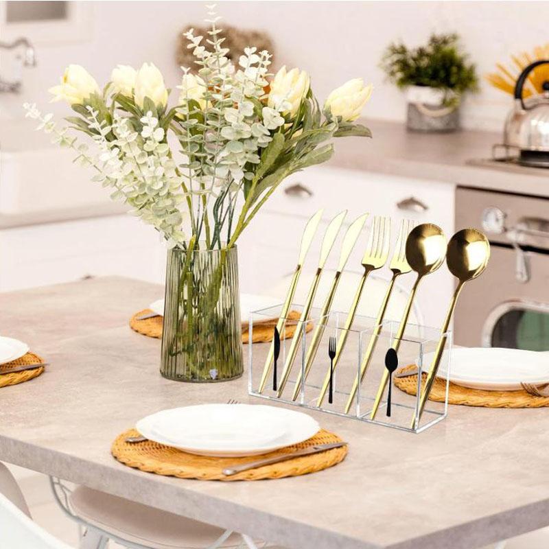 Clear Acrylic Cutlery Storage Organizer, 3 Section Tableware Plastic Holder for Kitchen Indoor Outdoor Decoration Supplies