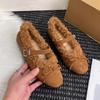Plush ballet Mary Jane shoes women's one-word buckle plush flat bottom shallow mouth warm elegant retro bow beanie shoes