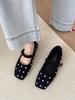 Rhinestone Flat with Skirt Mary Jane Single Shoe Woman 2025 Spring French Evening Commuter Grandma Shoe Trend