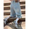 Damen Sommer American Vintage Baggy Denim Cropped Pants Frau High Waist Washed Jeans mit weitem Bein Hellblau Loose A Line Shorts