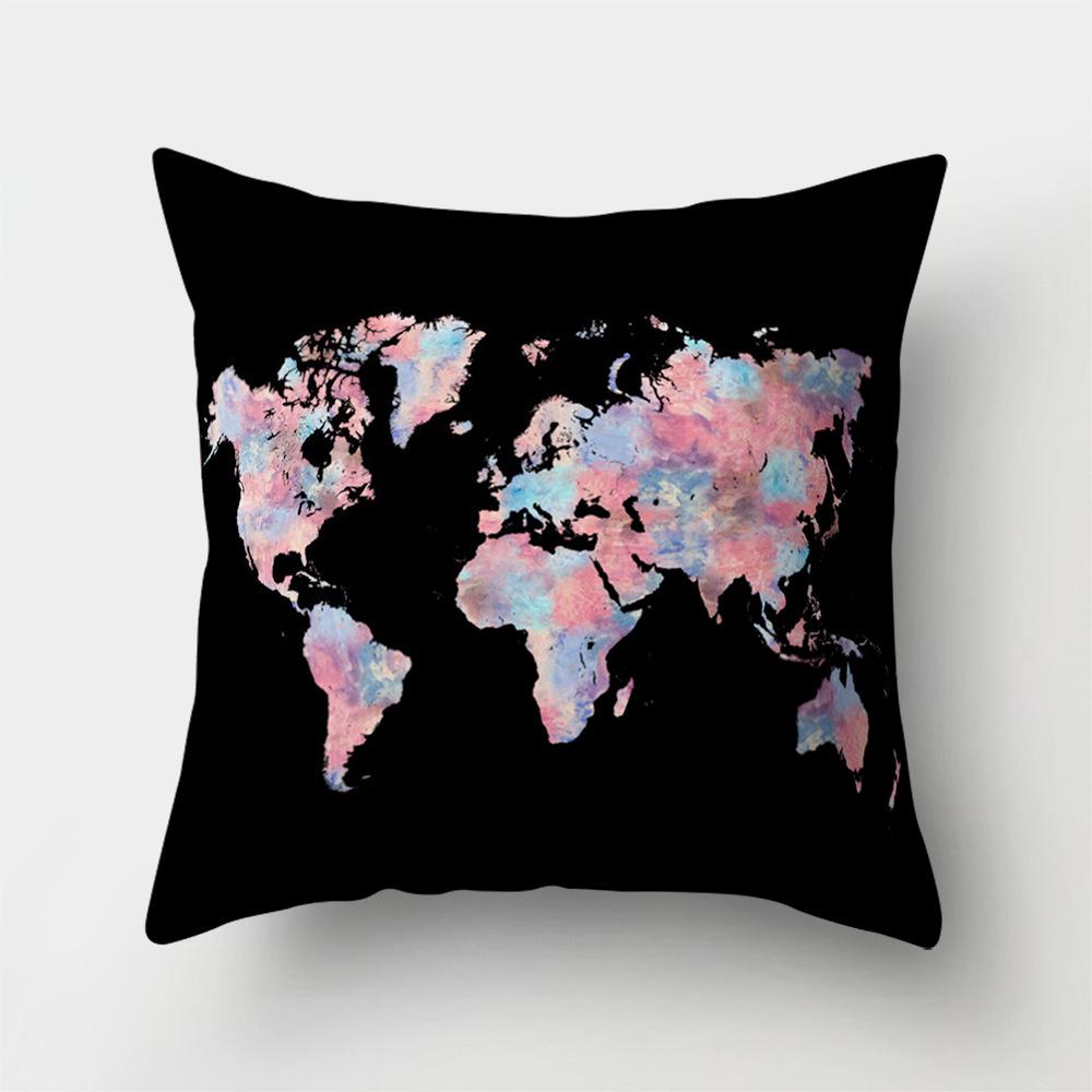 World Map Cartoon Decorative Cushion Set Decorative Pillowcase Sofa Room Bed Cushion Cover Home Decor