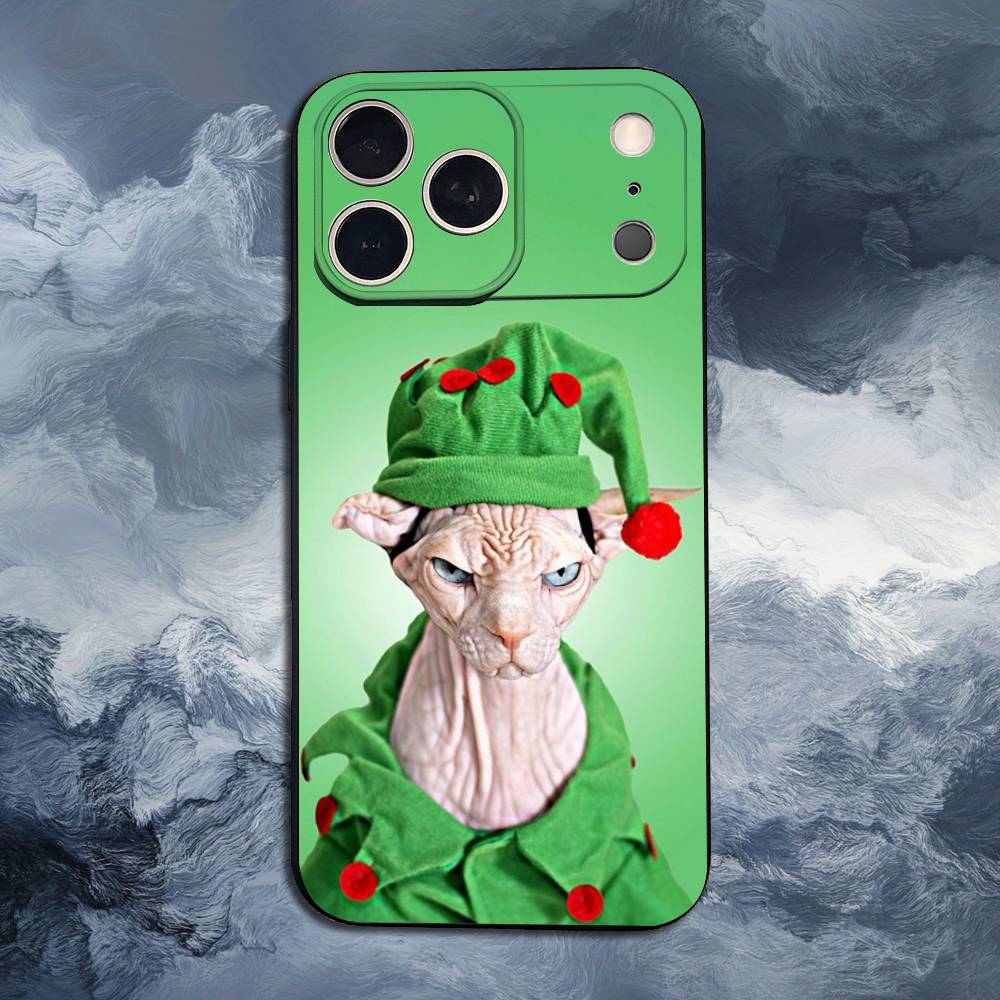 Pet Sphynx Sphinx Cat  Case For iPhone 11,12,15,14,13,16,17,Plus,Pro Max,XS,X,XR,SE,Mini,8,7,Soft Silicone Black