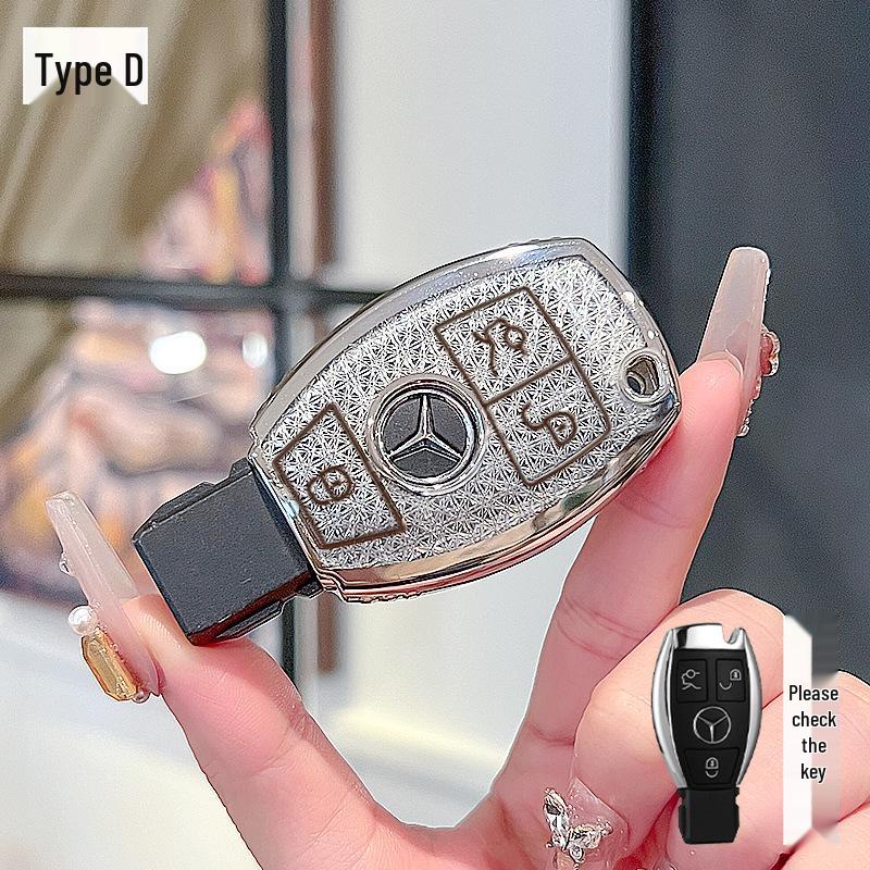 High-End Key Case for 25 Mercedes-Benz Models: E300L, C260L, GLC, GLS, EQE, A-Class - Elegant Design for Women