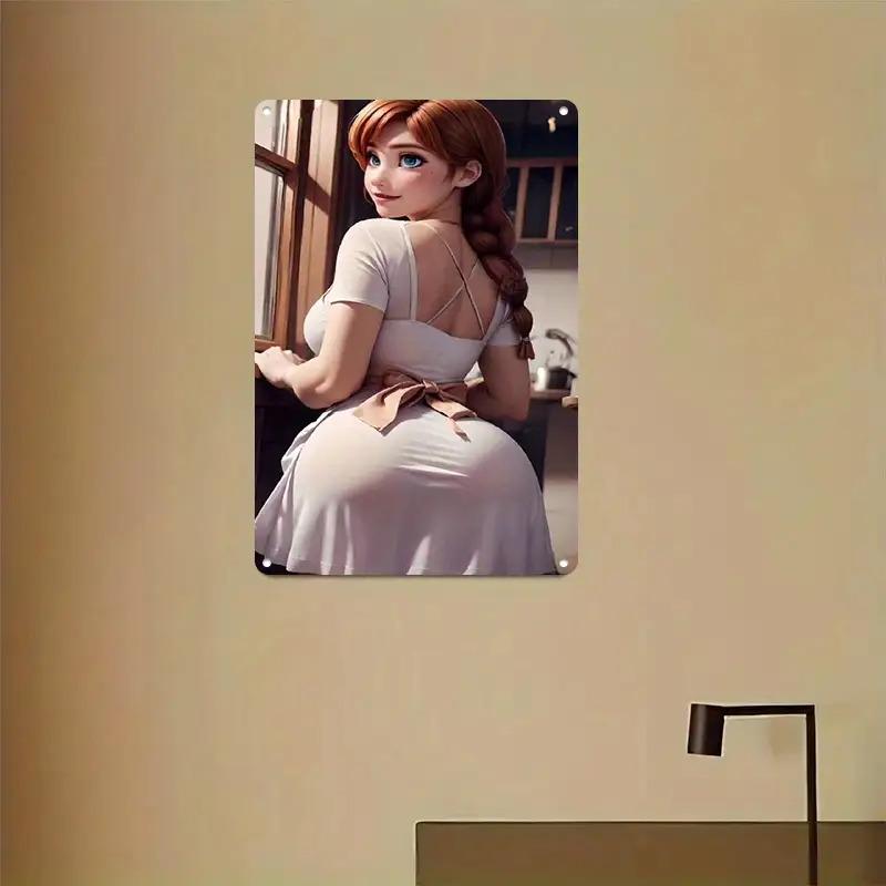 Vintage Country Metal Wall Art - 2D Farmhouse Kitchen Sign Retro Woman Back Decor
