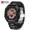 OFNS Men's Luminous Chronograph: Steel & Leather Straps, Three Subdials, Six Hands, Waterproof Quartz Watch