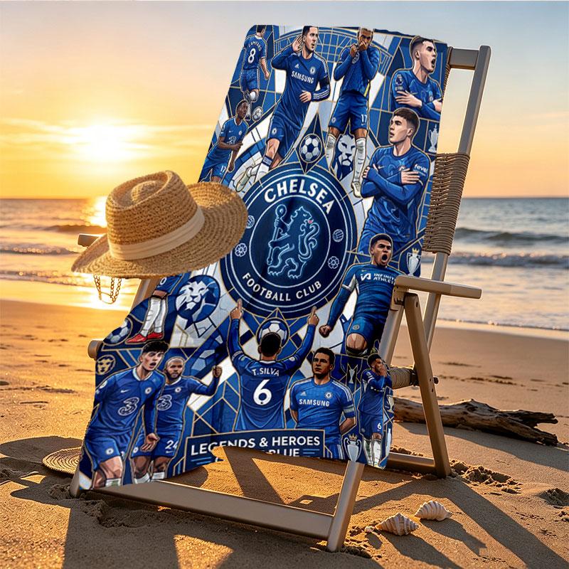 Chelsea FC Print Beach Towel Design, Soft, Lightweight. for Home Bathroom, Spa, Pool, Yoga, Surfing, Camping, Gift for Family, Friend