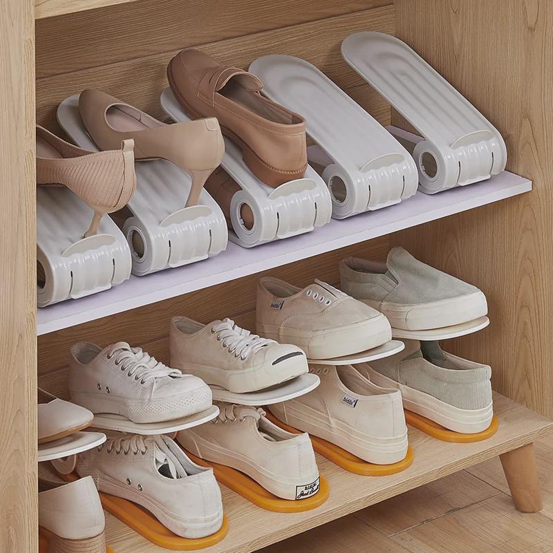 Space-Saving Double-Layer Shoe and Slipper Storage Box with Layered Partition for Home Decoration
