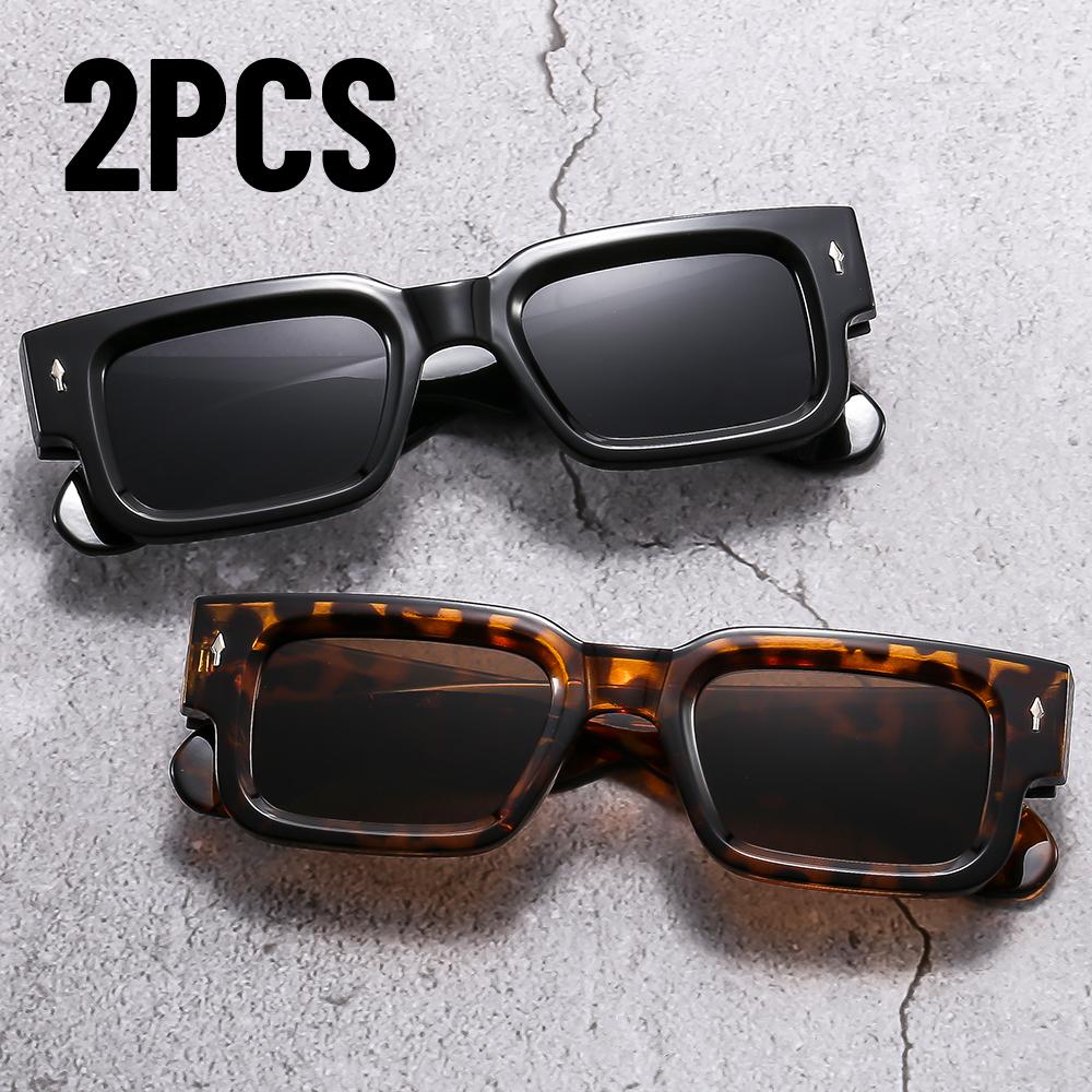 2PCS New Men's Personality Minimalist Style Sunglasses Fashion Cool Retro Rectangle Glasses  Femino UV400