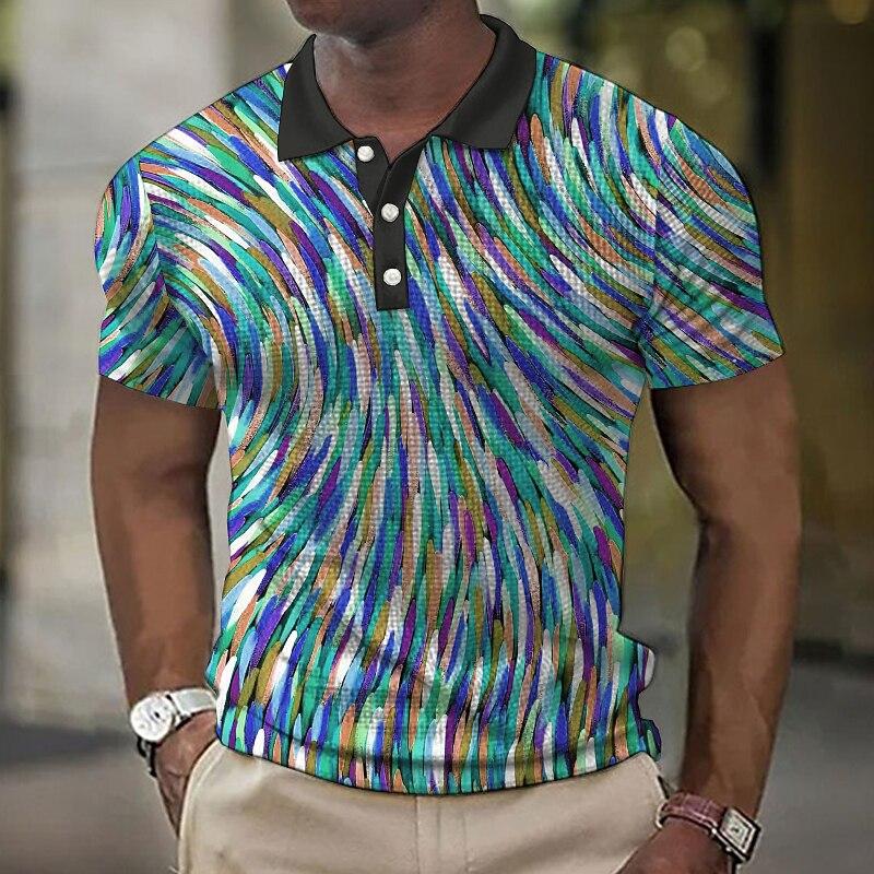 Colorful and Messy Line Pattern 3D Digital Printing Men's Casual Polo Shirt