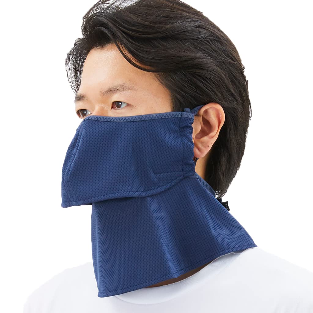 YAKENU UV CUT MASK Sun Protection Face YAKENU Refreshing Cool Large Type Cover, Wide, (Snap-on Closure) (Navy)