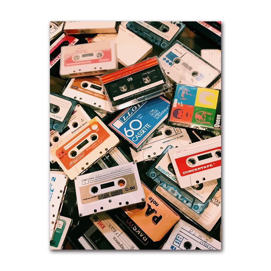 Vintage Cassette Tape and Vinyl Poster Modern Music Prints Canvas Painting Wall Art Pictures Home Room Classics Music Decoration