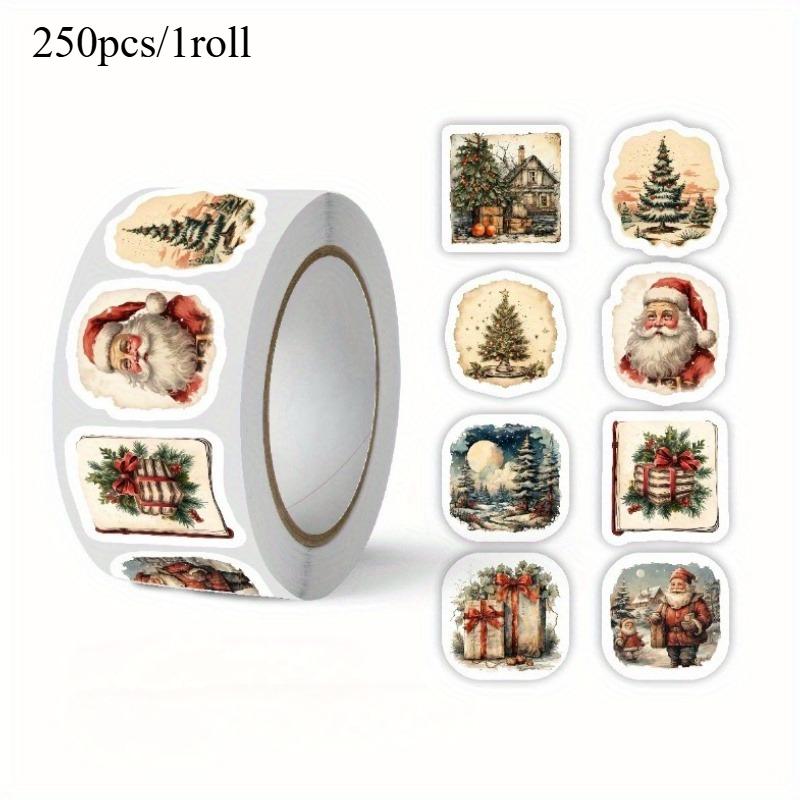 250pcs Vintage Christmas Stickers Self Adhesive Gift Wrapping Card Scrapbooking Christmas Tree Decoration Festive Craft Supplies