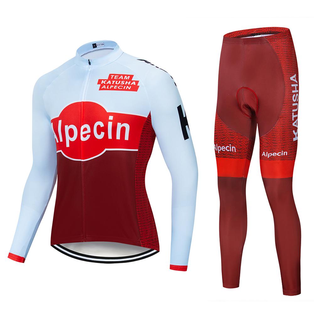Alpecin Team Men's Cycling Jersey Long Sleeve Set MTB Bike Clothing Maillot Ropa Ciclismo Hombre Bicycle Wear 19D GEL Bib Pants