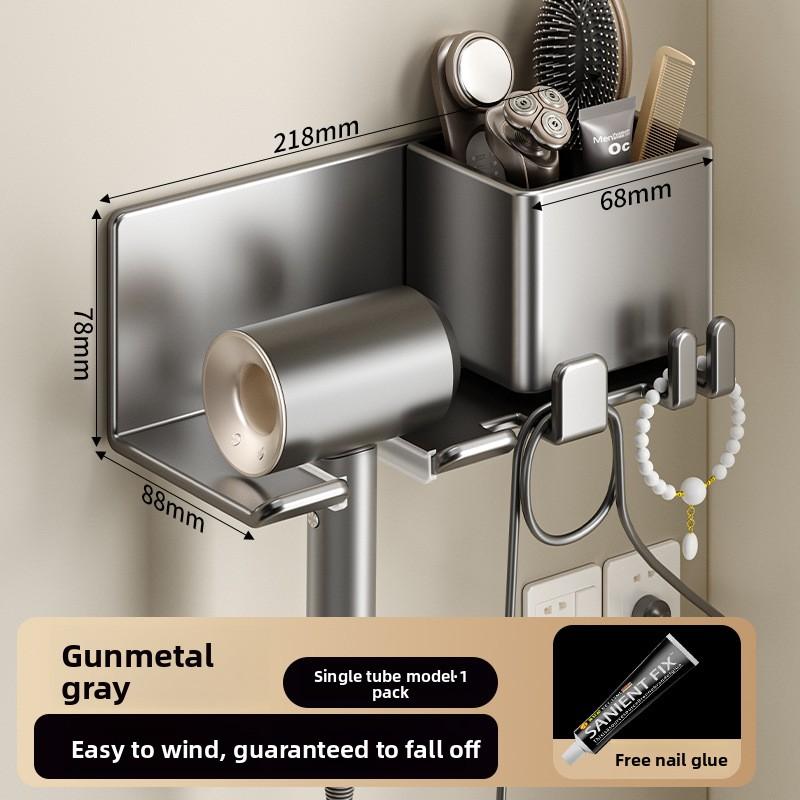 Hole-free Bathroom Storage Cord-winding Hairdryer Holder